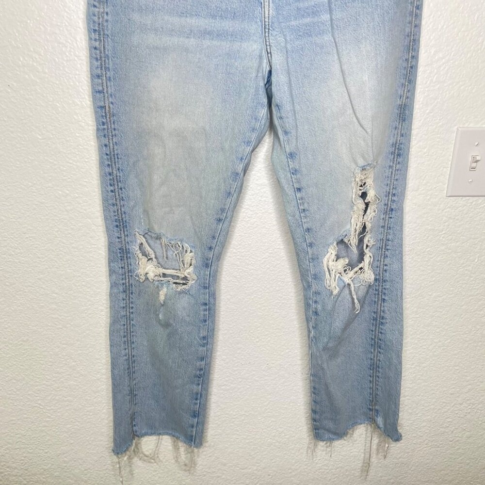 Zara High Rise Distressed Straight Leg Jeans Light Wash Raw Hem Size 8 MEX 30 - Picture 8 of 14